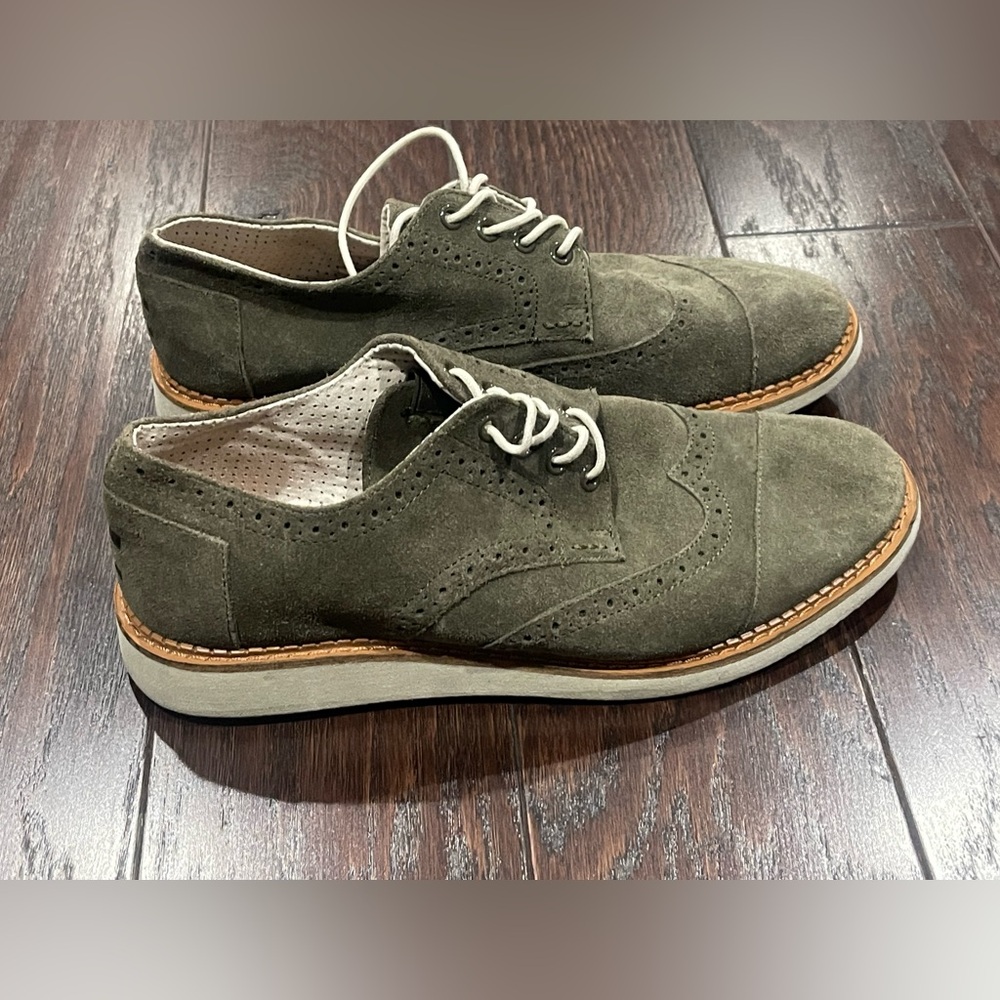 Toms Men Oxford Olive Green Suede Shoes Size 9